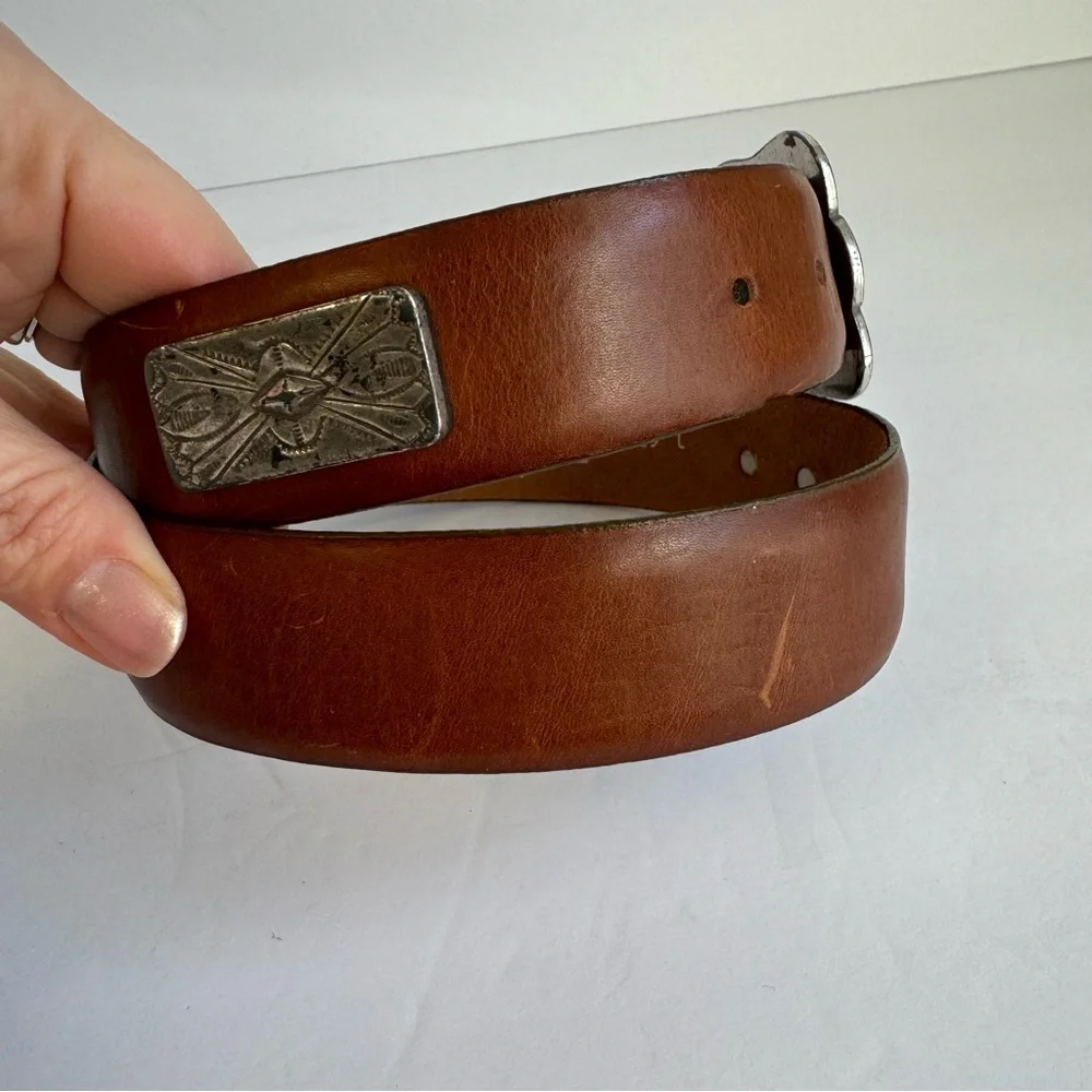 Vintage Y2K Brown Leather Belt‎ Western Boho Womens Large The Ritz Collection